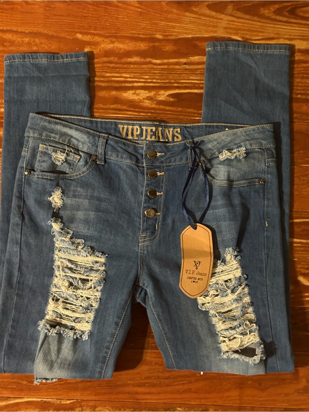 VIP Ripped Medium Blue Skinny Jeans